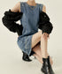 Detachable Sleeve Denim Mini Dress